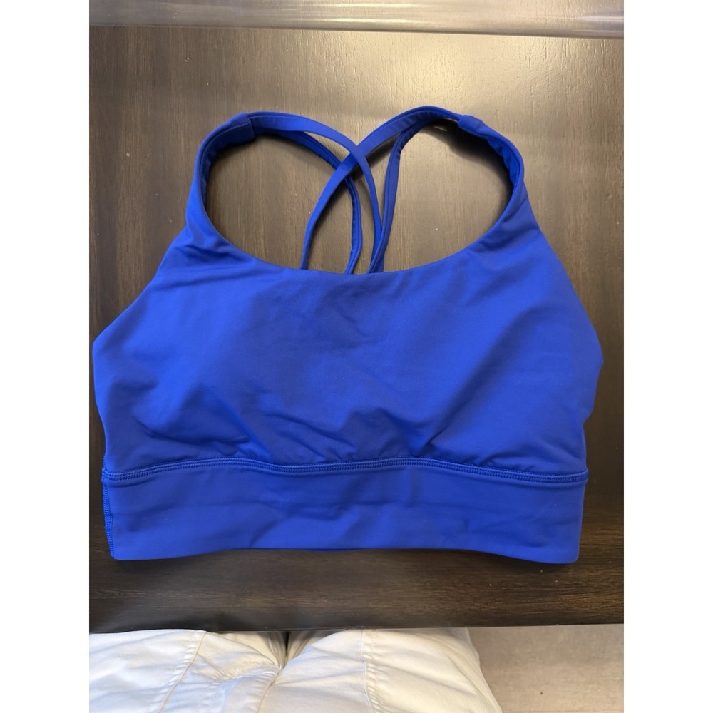 Lululemon Energy Bra Long Line Royal Blue Strappy Sports Bra Size 8 Square Dot
